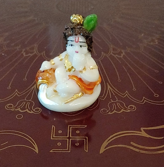 Marble Krishna Idol | Makhan Chor murti | Krishna Statue for Home Decor | Lord Krishna murti for Gift / White Makhan Chor
