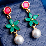 Ruby emerald pearl earrings