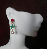 Ruby emerald pearl earrings